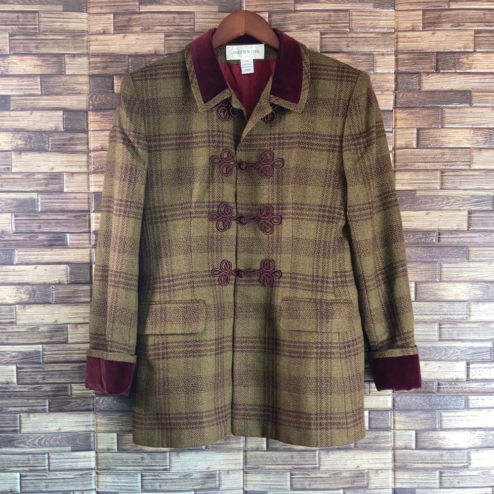 Vintage JONES NEW YORK WORSTED WOOL PEA COAT WOMEN'S SZ 12 TOGGLE CLOSURE